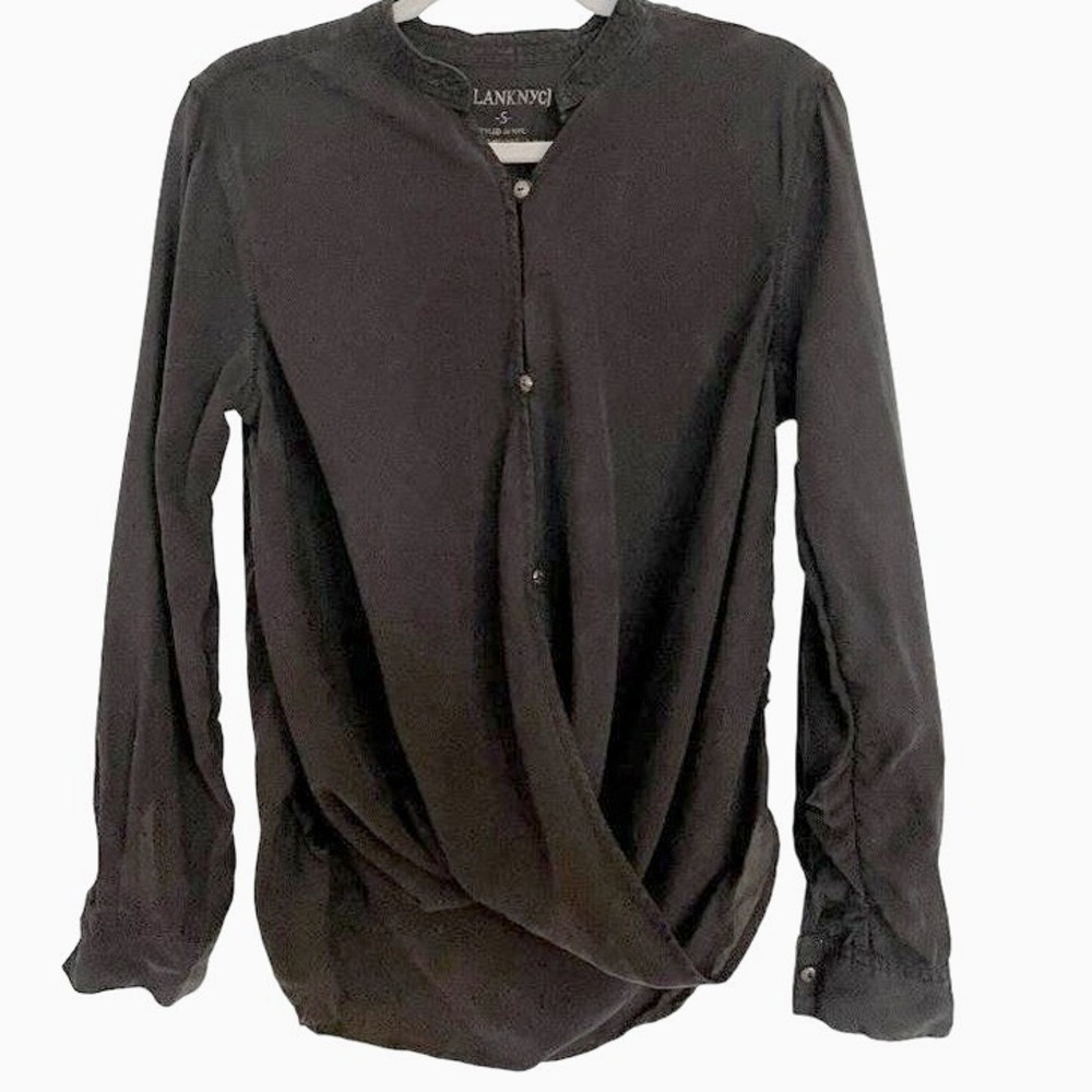 Blank Cross Front‎ Button Down blouse Small LONG SLEEVE BLACK